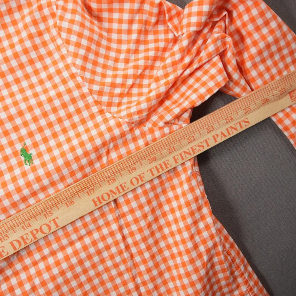 Youth Polo Ralph Lauren Gingham Plaid Long Vacation Costal Orange Shirt XL